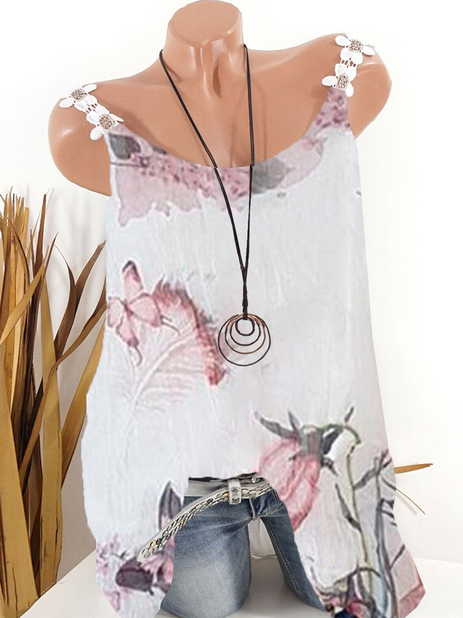 V Neck Sleeveless Floral Casual Tops