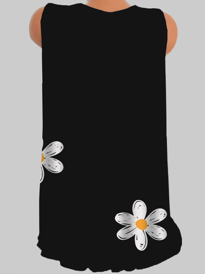 Black V Neck Floral-Print Sleeveless Tank Top