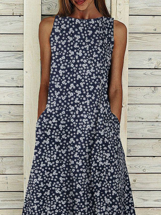 Floral Pockets Maxi Dress Summer Sleeveless Weaving Dress