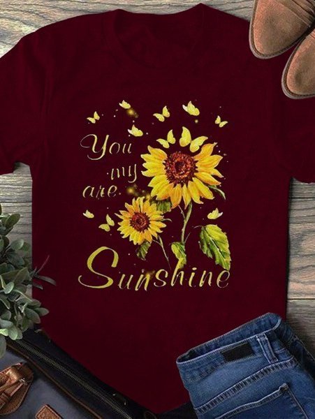 Casual Sunflower Print Modal Short Sleeve T-Shirts & Tops