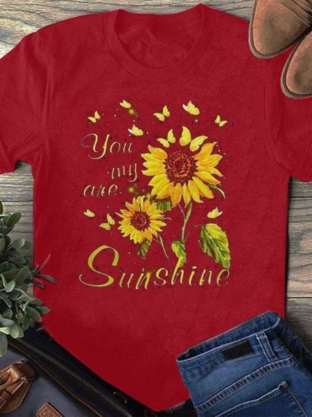 Casual Sunflower Print Modal Short Sleeve T-Shirts & Tops