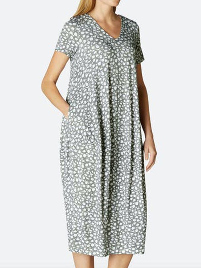 Cotton Polka Dots Printed Short Sleeve Weaving Dress