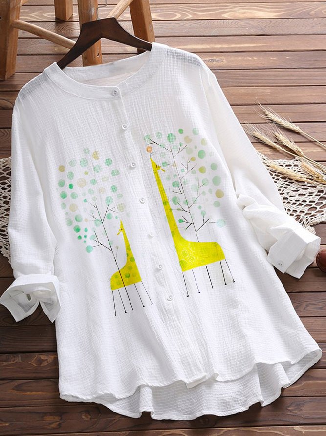 White Leaves Cotton-Blend Pastoral Tops