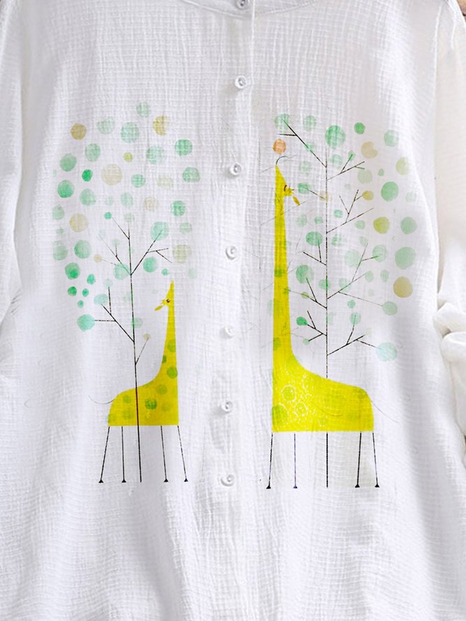 White Leaves Cotton-Blend Pastoral Tops