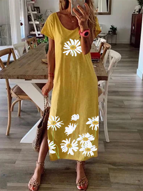 Yellow Vintage Short Sleeve Dresses