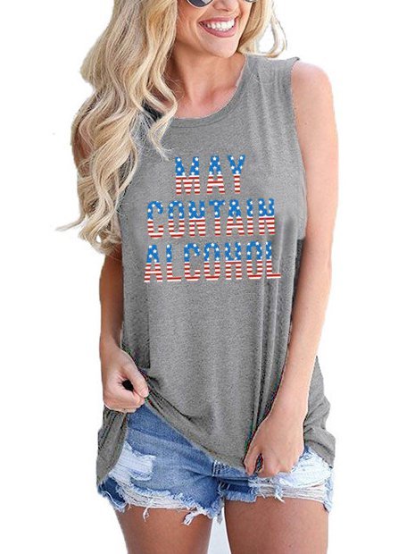 Crew Neck Sleeveless Letter Casual Shirts & Tops