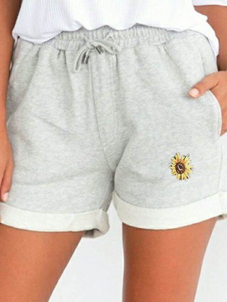 Cotton-Blend Floral Casual Shorts Shorts
