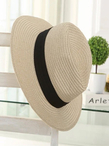 Vintage Plain Foldable Flat Eave Straw Wide Brim Holiday Casual Hats