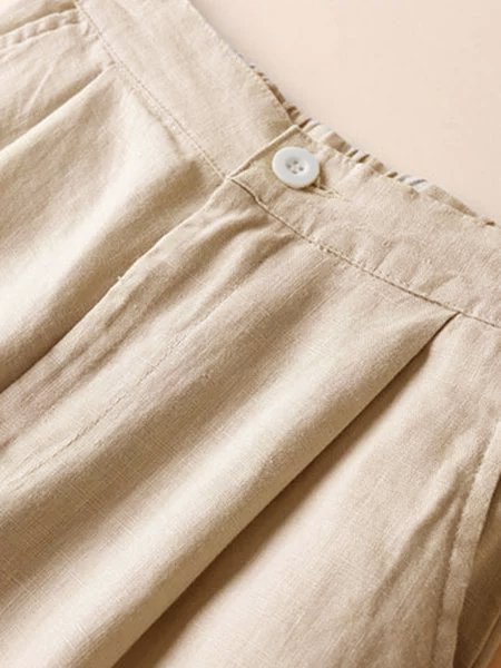 Solid Casual Linen Loose Pants