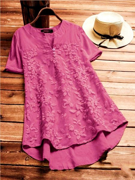 A-Line Short Sleeve V Neck  Lace Holiday Top