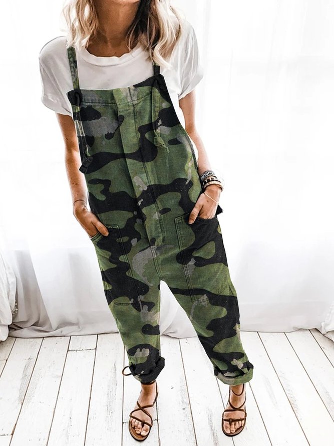 Green Shift Casual Denim Camouflage Jumpsuit