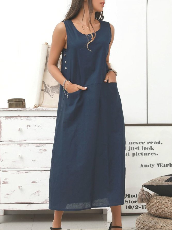 Royal Blue A-Line Sleeveless Cotton Weaving Dress