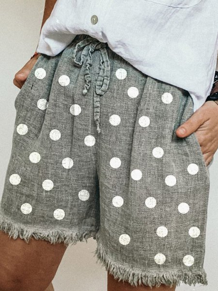 Polka Dots Casual Cotton-Blend Shorts