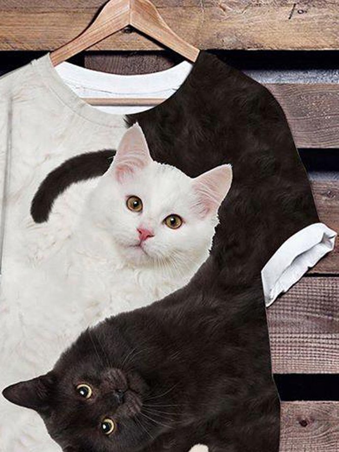 White-Black Printed Animal Casual Shift T-shirt