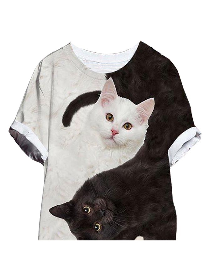 White-Black Printed Animal Casual Shift T-shirt