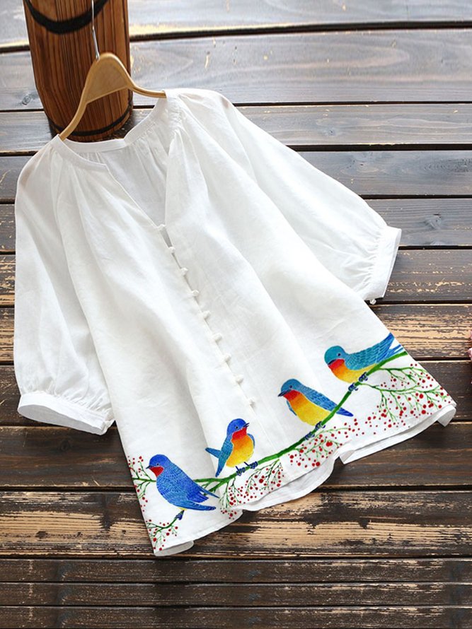 White Cotton-Blend Pastoral T-shirt