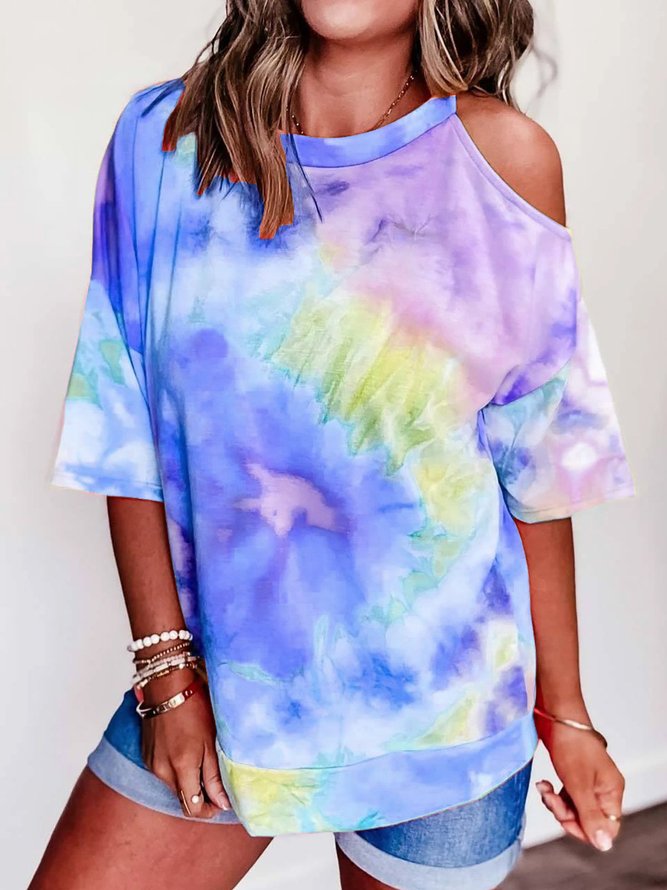 Printed Off Shoulder Ombre/tieDye Shirts & Tops Clothing