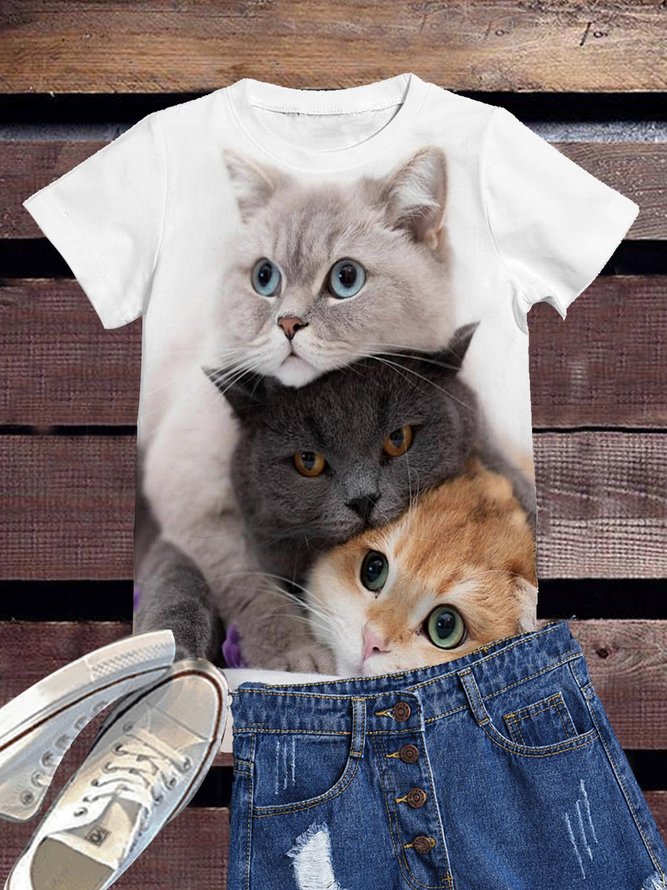 White Short Sleeve Animal Printed T-shirt