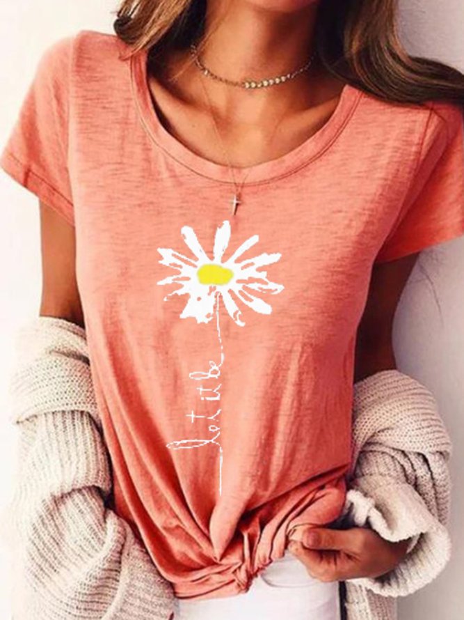 Pink Printed Short Sleeve Round Neck T-Shirts