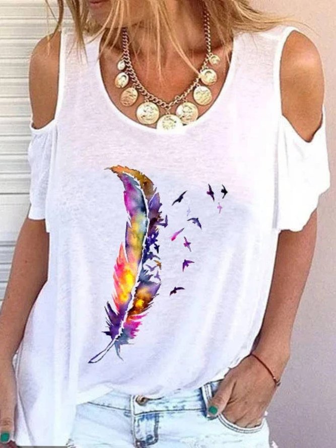 Cold Shoulder Casual Printed Tops