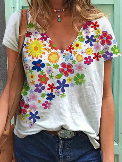 Printed Casual Floral T-shirt