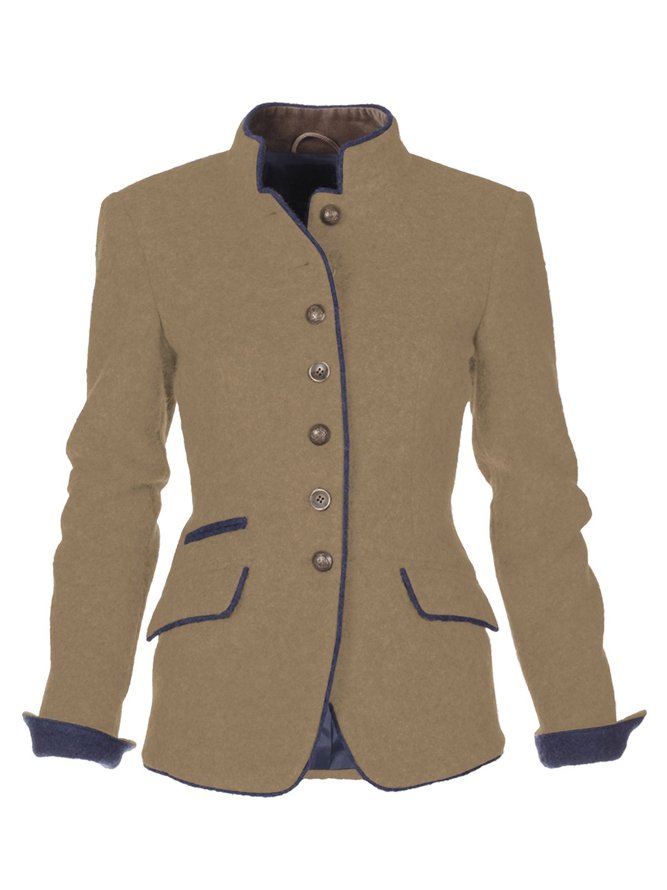 Solid Vintage Blazer Stand Collar Jacket