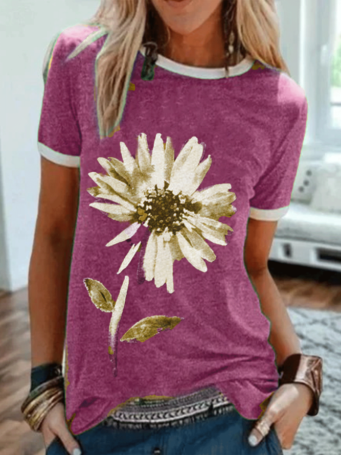 Casual Floral Printed Tee Shirt Top