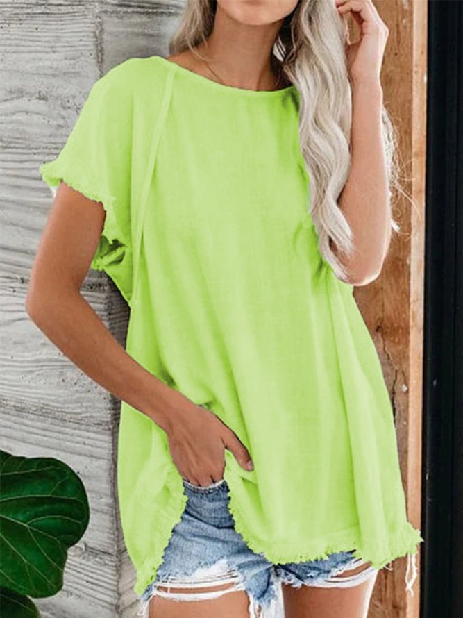 Cotton Solid Short Sleeve Tops