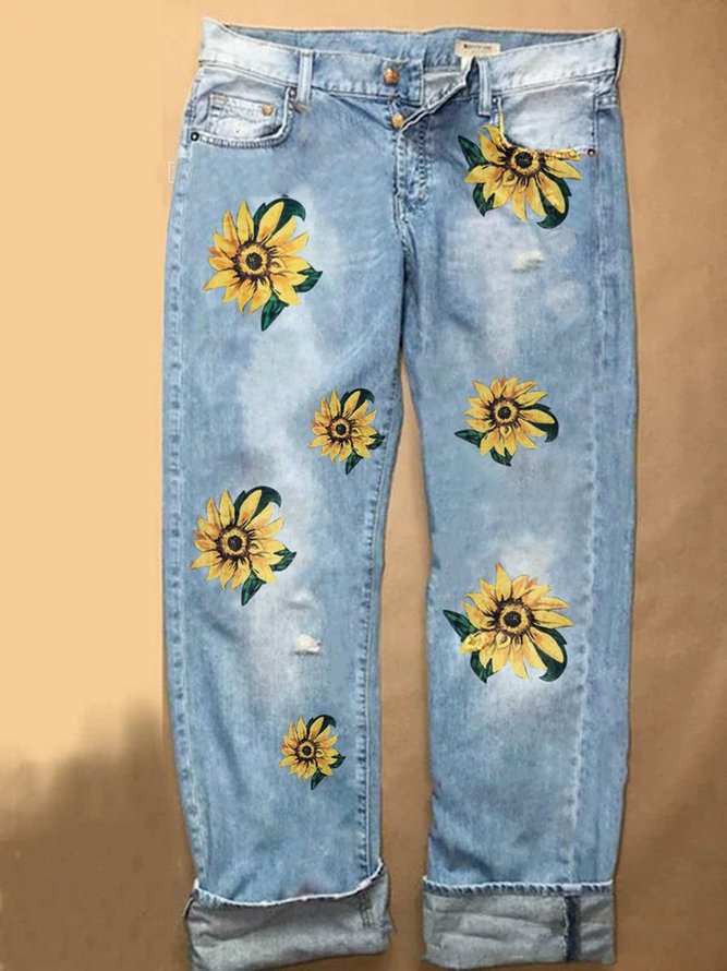 Casual Denim Printed Jeans