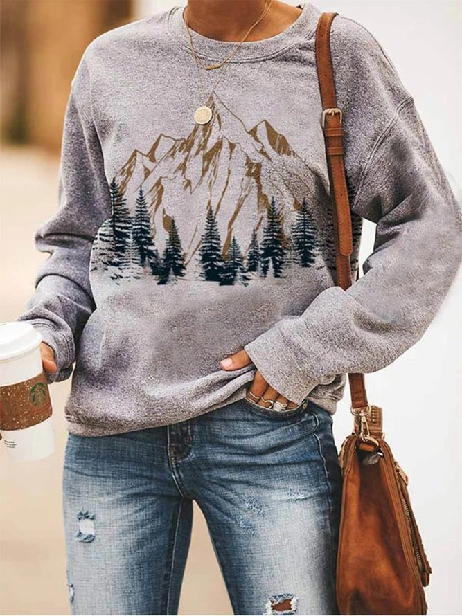 Gray Long Sleeve Abstract Sweatshirt