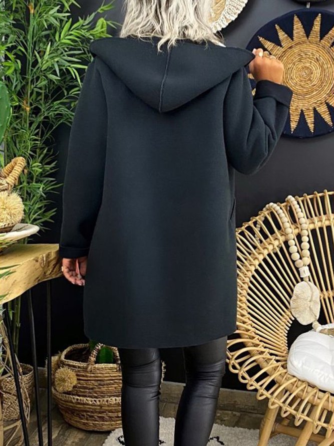 Black Long Sleeve Hoodie Zipper Casual Knit coat