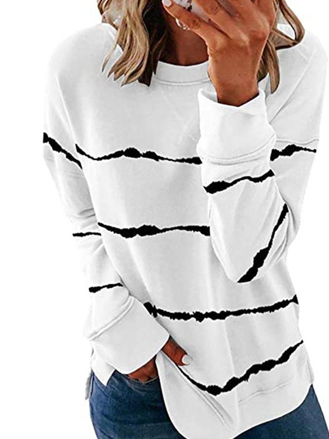 Round Neck Printed Casual Cotton-Blend T-shirt