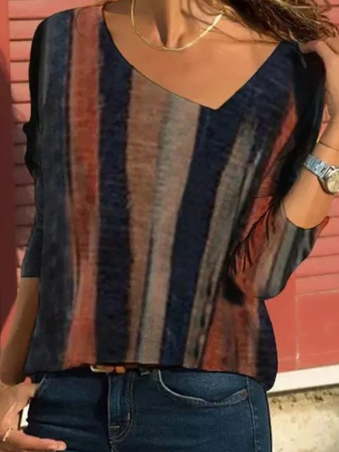 V Neck Casual Printed Tops