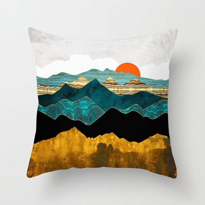 Geometric mountain peak and sun whale pillowcase