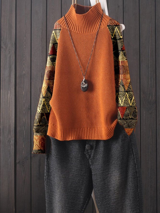 Orange Long Sleeve Tribal Casual Sweater