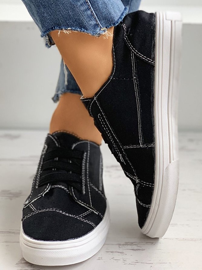 Leopard Print/Plain Canvas Elastic Shoelace Comfortable Flat Casual Shoes