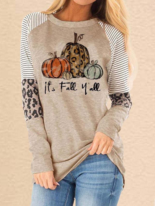 Women's Thanksgiving Pumpkin Leopard Print T-shirt