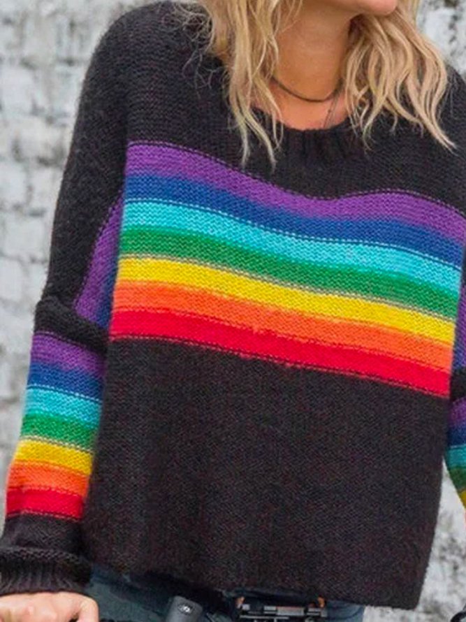 Color Casual Cotton Stripes Sweater