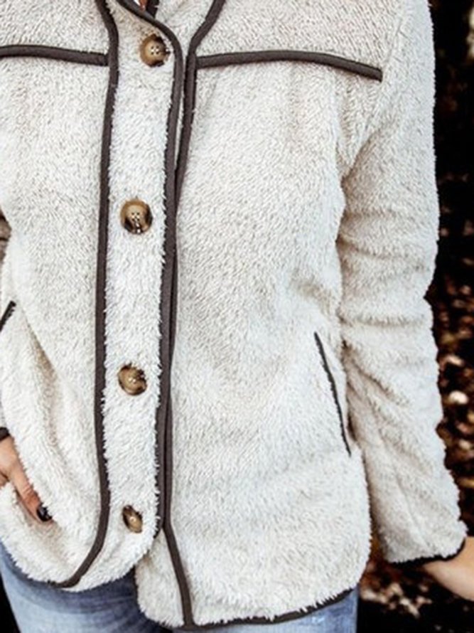 White Long Sleeve Stand Collar Shift Sweater coat