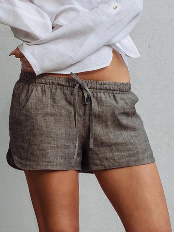 Womens Elastic Waist Loose Linen Shorts