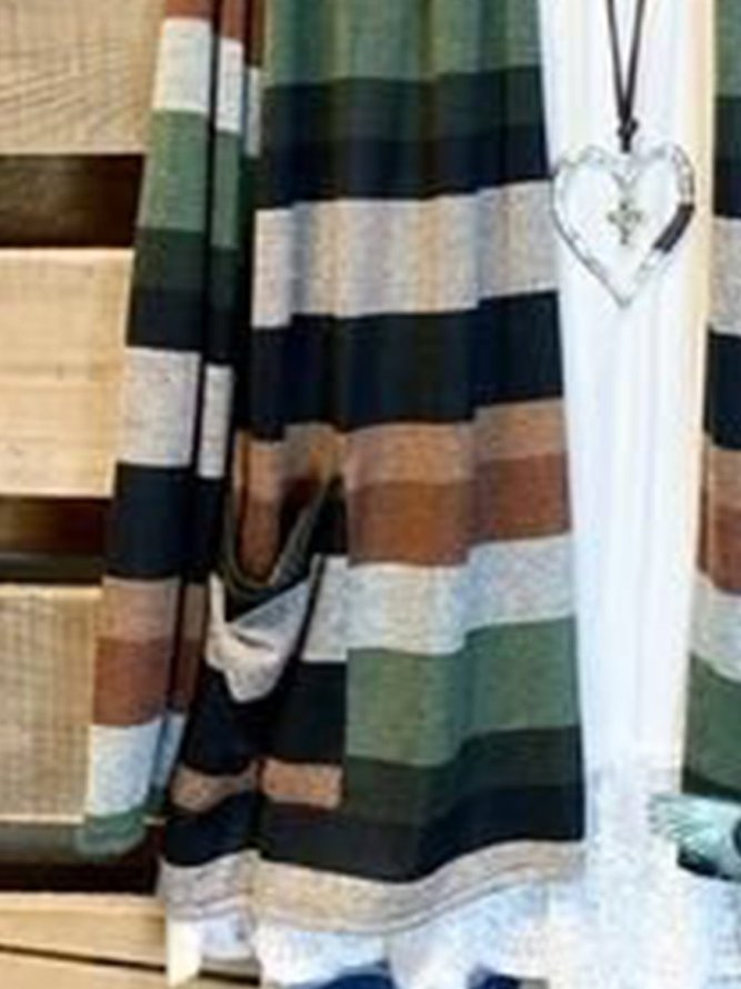 Plus Size Casual Cotton-Blend Stripes Long Sleeve Fleece Coat