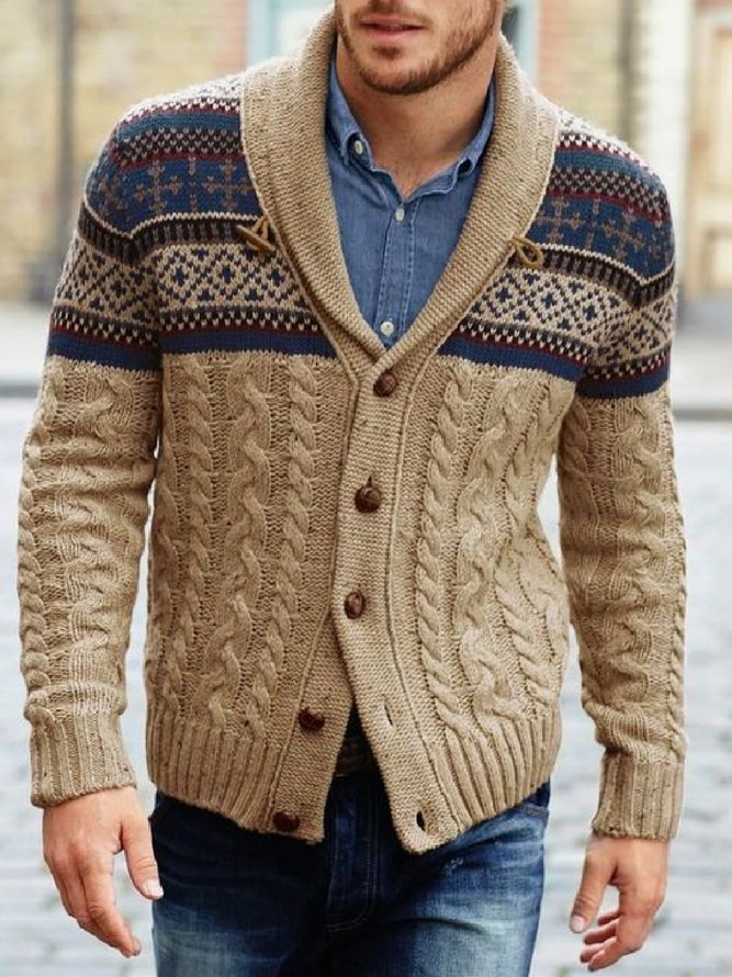 Khaki Printed Plain Casual V Neck Sweater | anniecloth