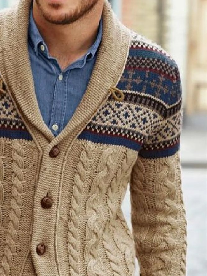 Khaki Printed Plain Casual V Neck Sweater | anniecloth