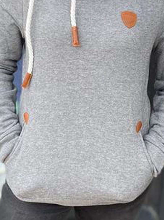 Gray Solid Casual Hoodie Sweatshirts