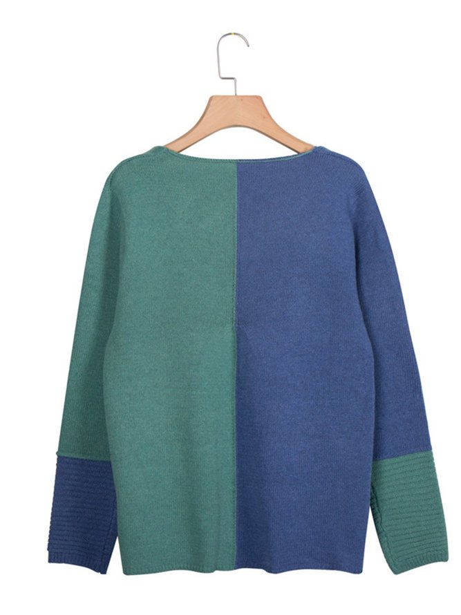 Color-Block Striped Long Sleeve Sweater