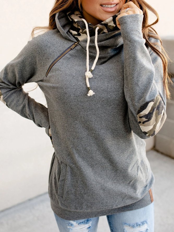 Gray & Camo Printed Hoodie Long Sleeve Sweatshirts