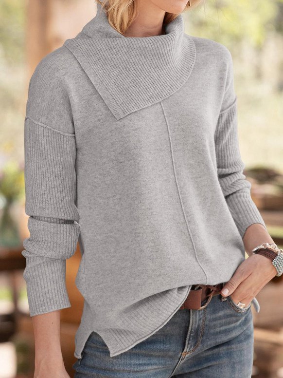 Long Sleeve Cotton-Blend Solid Shawl Collar Sweater