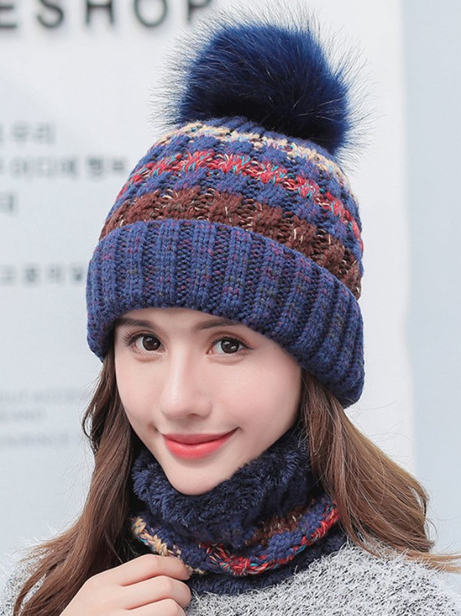 Winter Knit Beanie Hat Neck Warmer Scarf