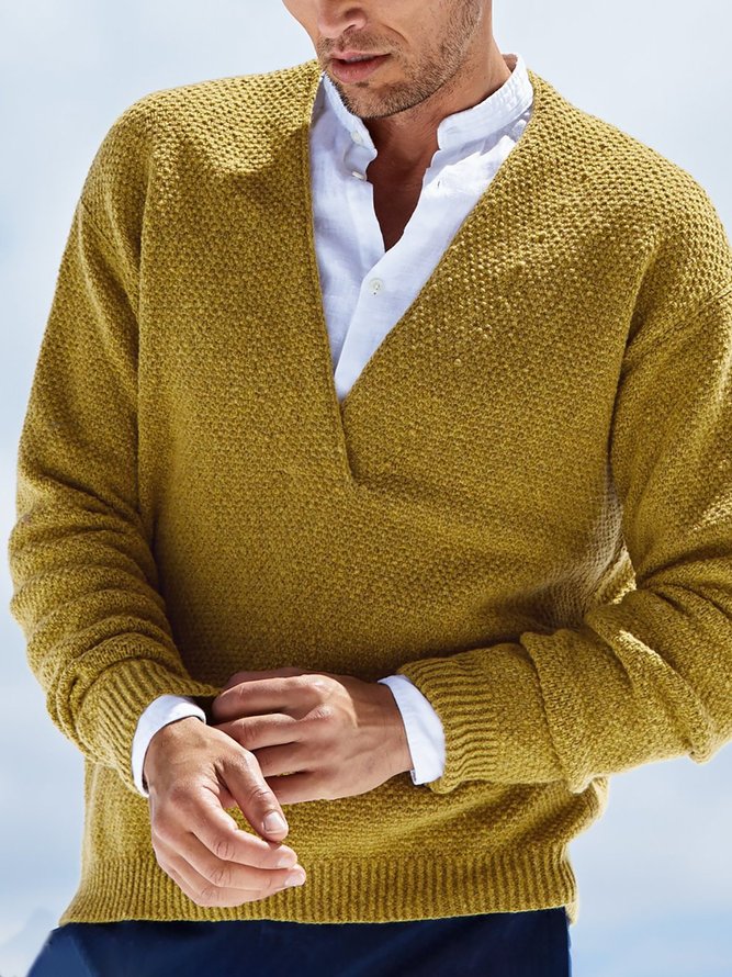 Men's Yellow Knitted Knitted Basic Sweater anniecloth