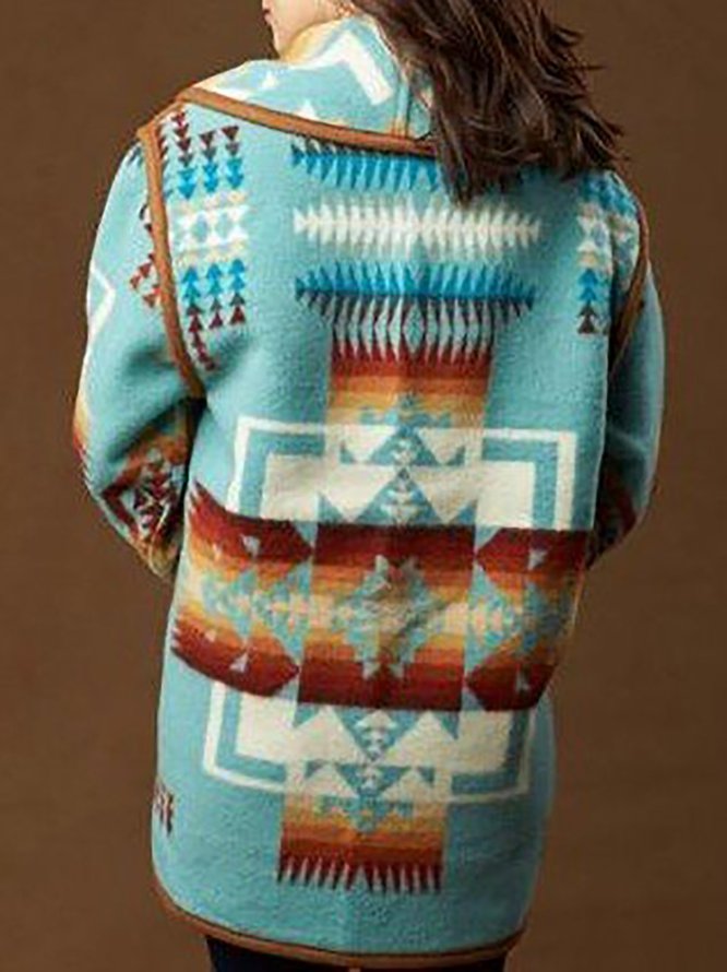 Light Blue Shift Wool Boho Geometric Knit coat